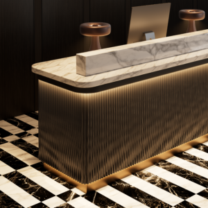 DMF's 0.5 Concealed Linear in a hotel front desk application